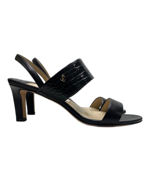 JIMMY CHOO（ジミーチュウ）JIMMY CHOO (ジミーチュウ) クロコ型押しストラップヒールサンダル ブラック サイズ:37の古着・服飾アイテム
