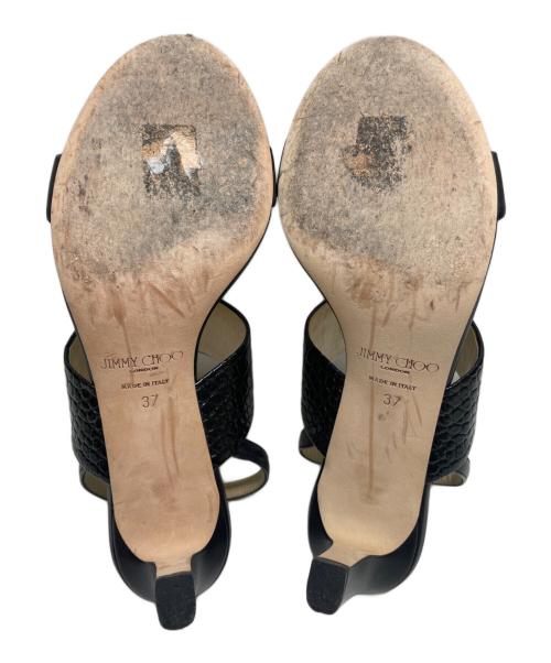 JIMMY CHOO（ジミーチュウ）JIMMY CHOO (ジミーチュウ) クロコ型押しストラップヒールサンダル ブラック サイズ:37の古着・服飾アイテム