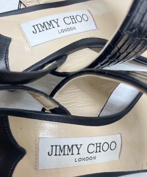 JIMMY CHOO（ジミーチュウ）JIMMY CHOO (ジミーチュウ) クロコ型押しストラップヒールサンダル ブラック サイズ:37の古着・服飾アイテム