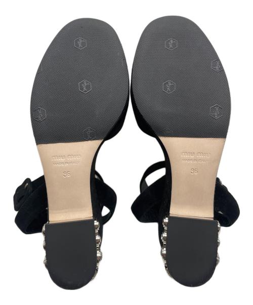 MIU MIU（ミュウミュウ）MIU MIU (ミュウミュウ) ヒールビジューサンダル ブラック サイズ:23cmの古着・服飾アイテム