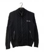 KARL KANIカールカナイ）の古着「ウォッシャブル Wフロント スタンドフルジップケーブルニット」｜ブラック