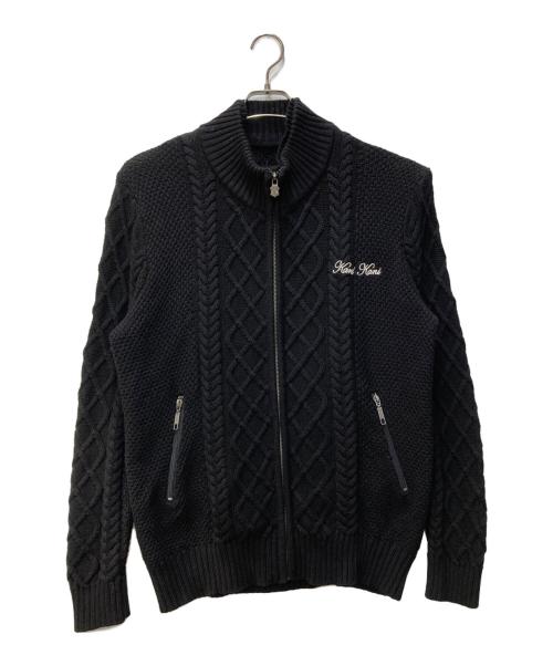 KARL KANI（カールカナイ）KARL KANI (カールカナイ) ウォッシャブル Wフロント スタンドフルジップケーブルニット ブラック サイズ:Lの古着・服飾アイテム