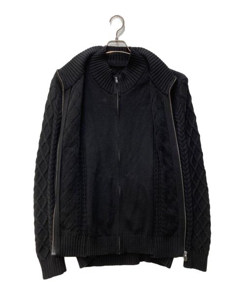 KARL KANI（カールカナイ）KARL KANI (カールカナイ) ウォッシャブル Wフロント スタンドフルジップケーブルニット ブラック サイズ:Lの古着・服飾アイテム