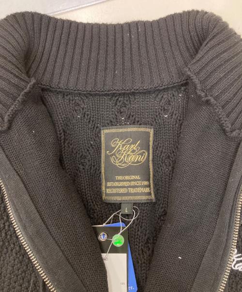 KARL KANI（カールカナイ）KARL KANI (カールカナイ) ウォッシャブル Wフロント スタンドフルジップケーブルニット ブラック サイズ:Lの古着・服飾アイテム