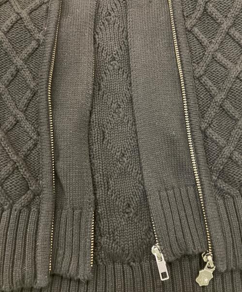 KARL KANI（カールカナイ）KARL KANI (カールカナイ) ウォッシャブル Wフロント スタンドフルジップケーブルニット ブラック サイズ:Lの古着・服飾アイテム