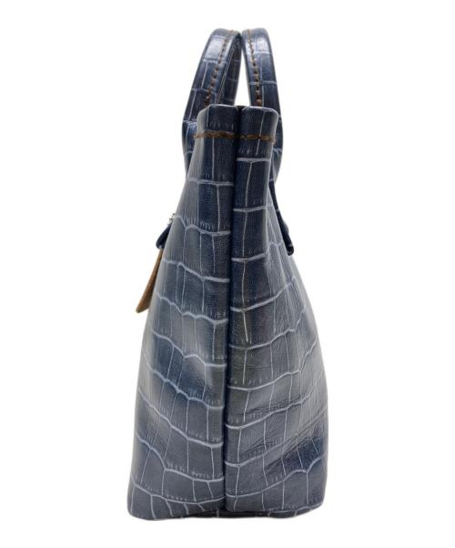 PROTO LEATHERS（プロトレザーズ）PROTO LEATHERS (プロトレザーズ) クロコ型押しレザーハンドバッグ インディゴの古着・服飾アイテム