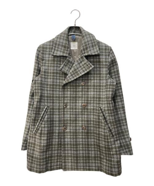 ts(s)（ティーエスエス）ts(s) (ティーエスエス) チェックメルトンピーコート グレー×グリーン サイズ:1の古着・服飾アイテム