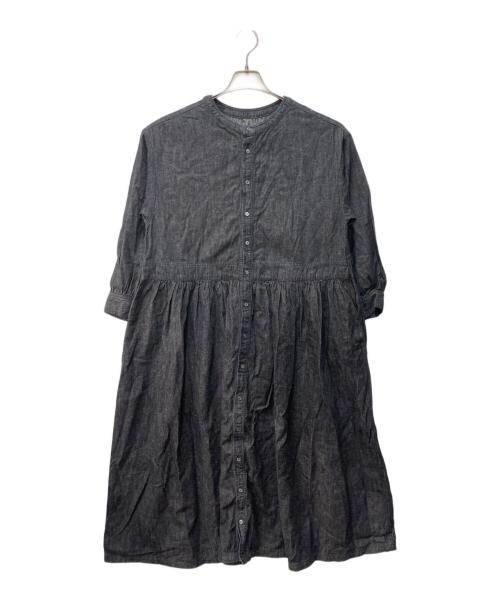 nest Robe（ネストローブ）nest Robe (ネストローブ) コットンリネンダンガリーギャザーワンピース インディゴ サイズ:FREEの古着・服飾アイテム