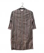 ticcaティッカ）の古着「ノーカラースクエアビッグロングシャツ」｜ピンク