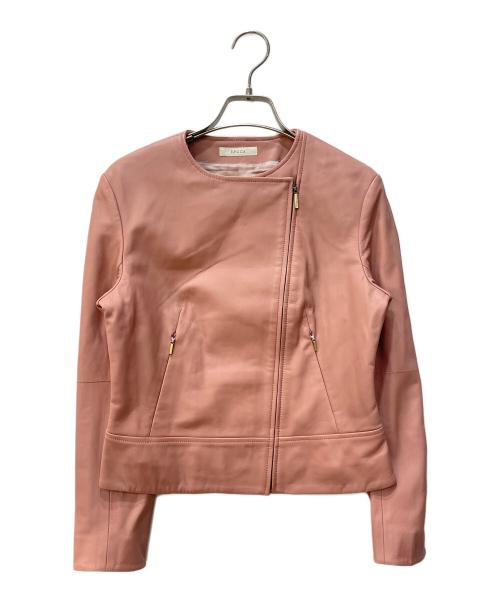 EPOCA（エポカ）EPOCA (エポカ) ノーカラーレザーライダースジャケット ピンク サイズ:40の古着・服飾アイテム