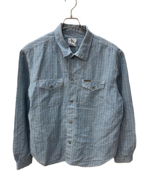 Calvin Klein Jeans（カルバンクラインジーンズ）Calvin Klein Jeans (カルバンクラインジーンズ) リネン混トラッカージャケット ブルー サイズ:Lの古着・服飾アイテム