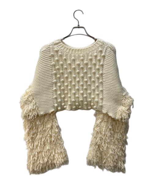 acka（エーシーケーエー）Acka (エーシーケーエー) fringe short knit ベージュ サイズ:Fの古着・服飾アイテム