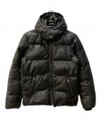 AVIREXアヴィレックス）の古着「ラムレザーフーデッドダウンジャケット」｜ブラック