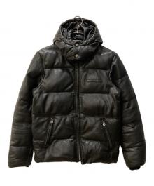 AVIREX（アヴィレックス）の古着「ラムレザーフーデッドダウンジャケット」｜ブラック