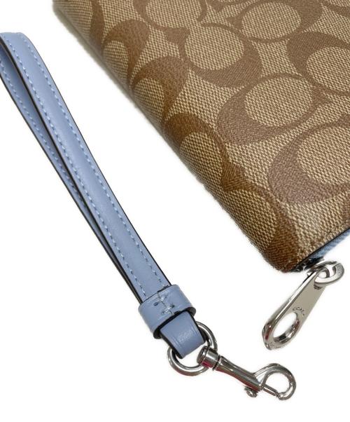 COACH（コーチ）COACH (コーチ) ロング ジップ アラウンド ウォレット シグネチャー キャンバス スカイブルー×ブラウンの古着・服飾アイテム