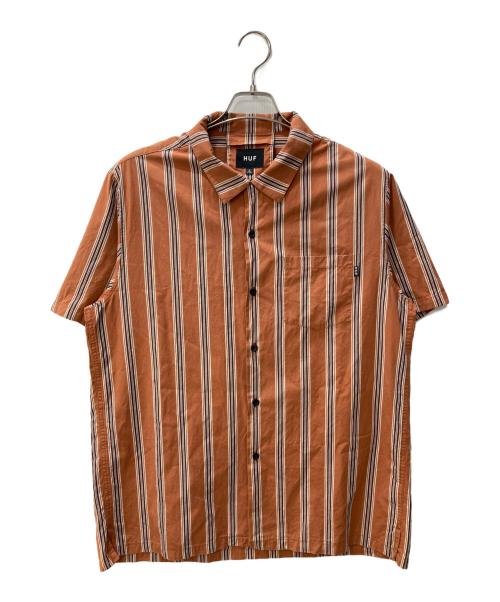 HUF（ハフ）HUF (ハフ) シルク混ストライプオープンカラーシャツ ブラウン サイズ:Lの古着・服飾アイテム