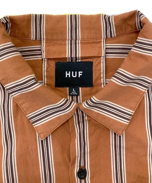 HUF（ハフ）HUF (ハフ) シルク混ストライプオープンカラーシャツ ブラウン サイズ:Lの古着・服飾アイテム