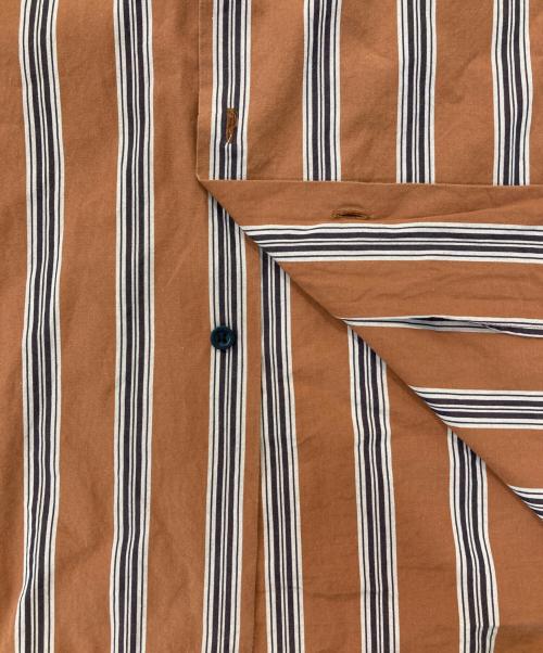 HUF（ハフ）HUF (ハフ) シルク混ストライプオープンカラーシャツ ブラウン サイズ:Lの古着・服飾アイテム