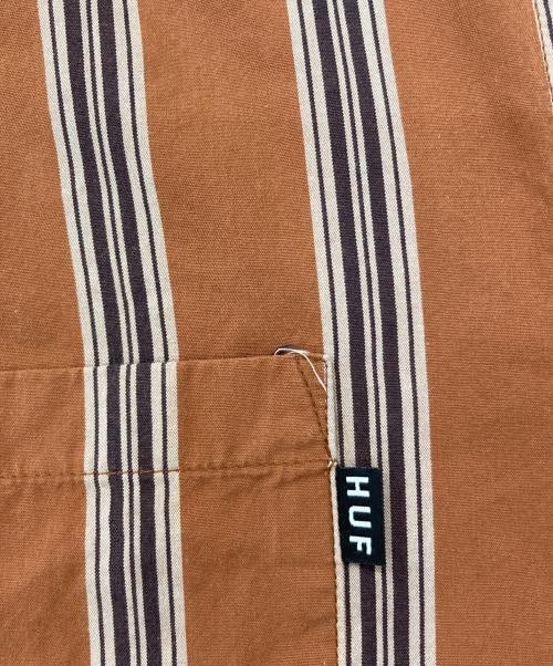 HUF（ハフ）HUF (ハフ) シルク混ストライプオープンカラーシャツ ブラウン サイズ:Lの古着・服飾アイテム