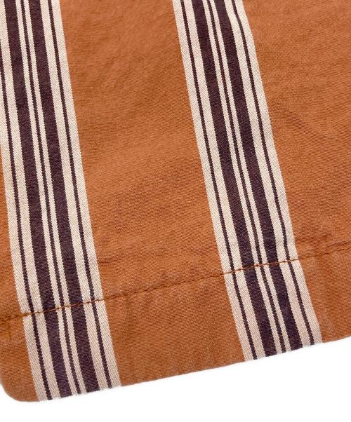 HUF（ハフ）HUF (ハフ) シルク混ストライプオープンカラーシャツ ブラウン サイズ:Lの古着・服飾アイテム