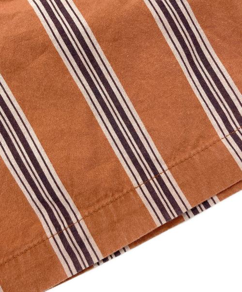 HUF（ハフ）HUF (ハフ) シルク混ストライプオープンカラーシャツ ブラウン サイズ:Lの古着・服飾アイテム