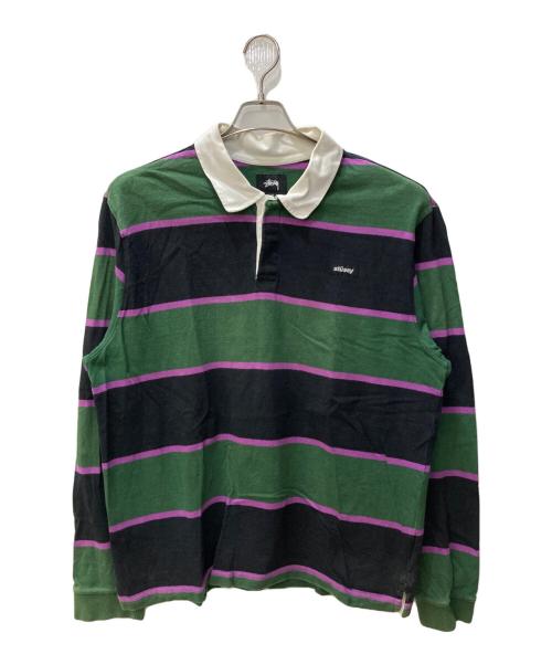 stussy（ステューシー）stussy (ステューシー) ラガーシャツ ブラック×グリーン サイズ:XLの古着・服飾アイテム