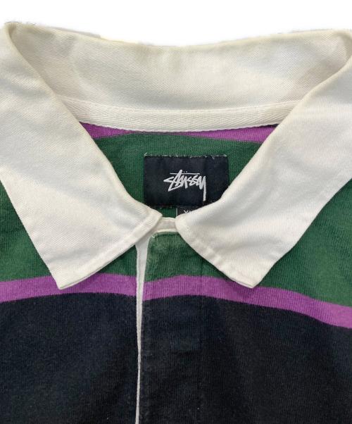 stussy（ステューシー）stussy (ステューシー) ラガーシャツ ブラック×グリーン サイズ:XLの古着・服飾アイテム