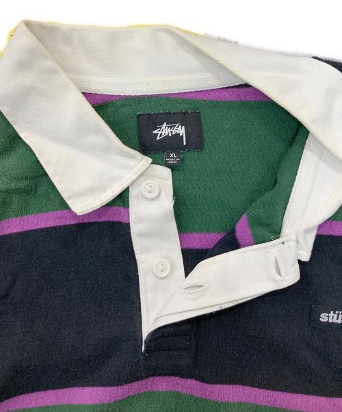 stussy（ステューシー）stussy (ステューシー) ラガーシャツ ブラック×グリーン サイズ:XLの古着・服飾アイテム
