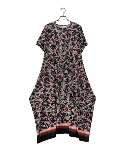 HIROKO BIS（ヒロコビス）HIROKO BIS (ヒロコビス) ジオメトリックプリントワンピース ブラック×ピンク サイズ:SIZE 9の古着・服飾アイテム
