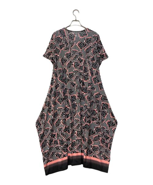 HIROKO BIS（ヒロコビス）HIROKO BIS (ヒロコビス) ジオメトリックプリントワンピース ブラック×ピンク サイズ:SIZE 9の古着・服飾アイテム
