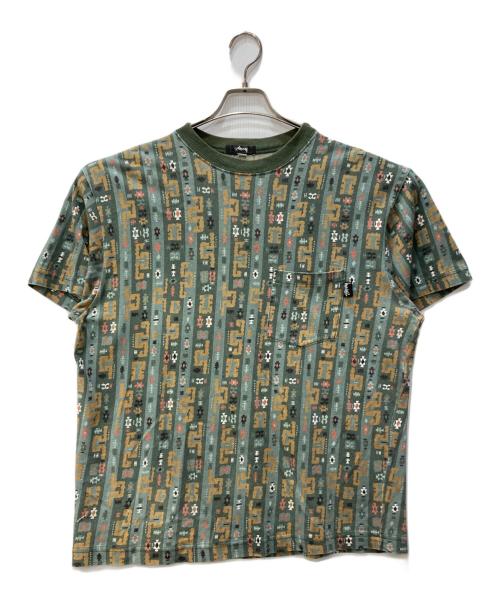 stussy（ステューシー）stussy (ステューシー) 総柄Tシャツ カーキ サイズ:Lの古着・服飾アイテム