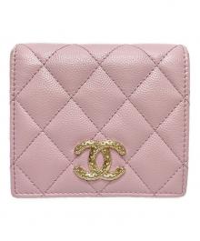 CHANEL（シャネル）の古着「キャビアスキンマトラッセ2つ折り財布」｜ピンク