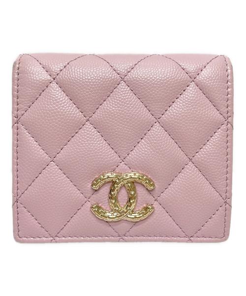 CHANEL（シャネル）CHANEL (シャネル) キャビアスキンマトラッセ2つ折り財布 ピンクの古着・服飾アイテム