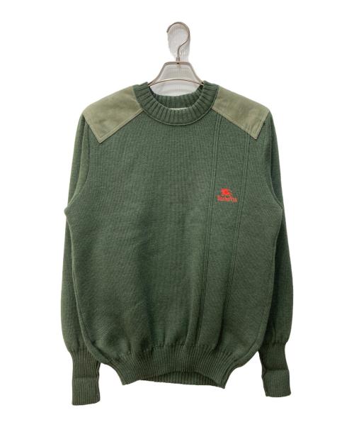 Burberry's（バーバリー）Burberry's (バーバリーズ) レザーパッチニット オリーブ サイズ:Mの古着・服飾アイテム