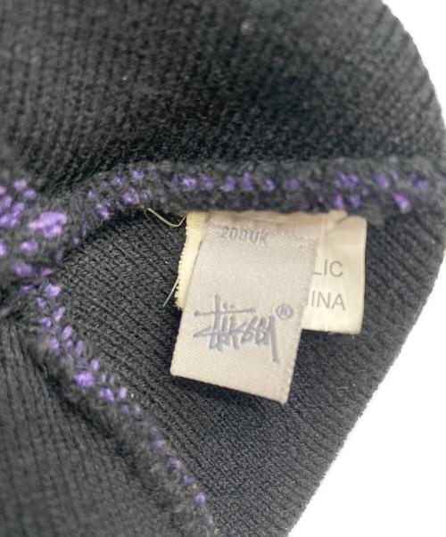 stussy（ステューシー）stussy (ステューシー) ニット帽 ブラック×パープルの古着・服飾アイテム