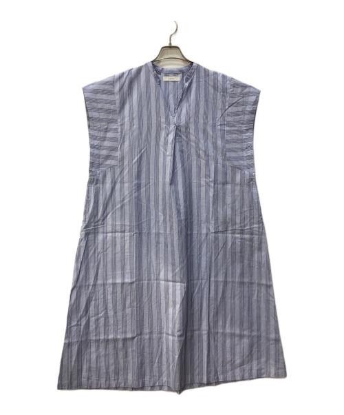 suadeo（スアデオ）suadeo (スアデオ) 先染めコットンストライプスキッパーワンピース スカイブルー サイズ:レギュラー丈の古着・服飾アイテム