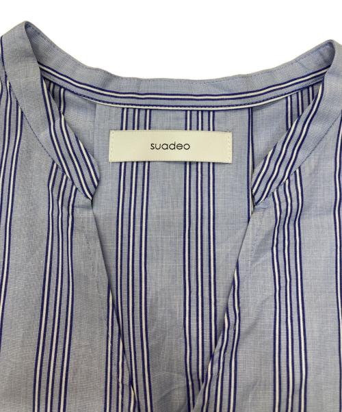 suadeo（スアデオ）suadeo (スアデオ) 先染めコットンストライプスキッパーワンピース スカイブルー サイズ:レギュラー丈の古着・服飾アイテム