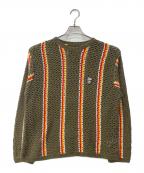 stussy×Pattaステューシー×パタ）の古着「STRIPE LOOSE GAUGE CREWNECK SWEATER」｜オリーブ