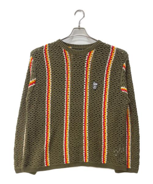 stussy（ステューシー）stussy (ステューシー) Patta (パタ) STRIPE LOOSE GAUGE CREWNECK SWEATER オリーブ サイズ:Mの古着・服飾アイテム