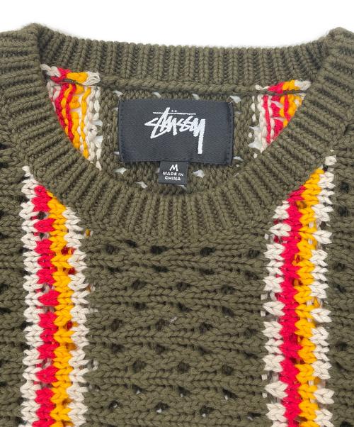 stussy（ステューシー）stussy (ステューシー) Patta (パタ) STRIPE LOOSE GAUGE CREWNECK SWEATER オリーブ サイズ:Mの古着・服飾アイテム