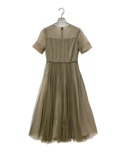 CELFORD（セルフォード）CELFORD (セルフォード) シフォンメッシュプリーツワンピース オリーブ サイズ:36の古着・服飾アイテム