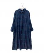08MABゼロハチマブ）の古着「リネンラグラン袖品タックワンピース」｜ブルー