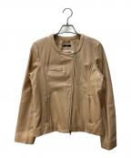 ROSSOロッソ）の古着「ノーカラーライダースジャケット」｜ベージュ