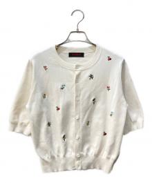 CABAN（キャバン）の古着「GREEN SHOWER エンブロイダリーハーフスリーブカーディガン」｜アイボリー