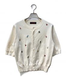 CABAN（キャバン）の古着「GREEN SHOWER エンブロイダリーハーフスリーブカーディガン」｜アイボリー