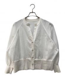 Adam et Rope（アダム エ ロペ）の古着「キーネックシアーカーディガン」｜ホワイト