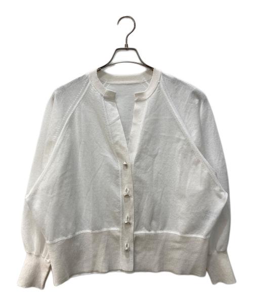 Adam et Rope（アダム エ ロペ）Adam et Rope (アダム エ ロペ) キーネックシアーカーディガン ホワイト サイズ:Fの古着・服飾アイテム