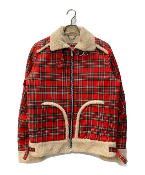 original john（オリジナルジョン）original john (オリジナルジョン) チェック柄フライトジャケット レッド サイズ:S 未使用品の古着・服飾アイテム