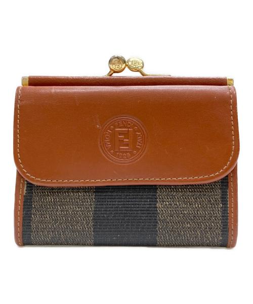 FENDI（フェンディ）FENDI (フェンディ) ペカン柄3つ折り財布 ブラウン×グレーの古着・服飾アイテム