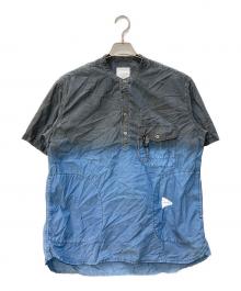 and wander（アンドワンダー）の古着「ノーカラーシャツ」｜グレー×ブルー